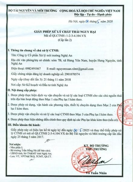 Hình ảnh minh họa giấy phép xử lý chất thải nguy hại