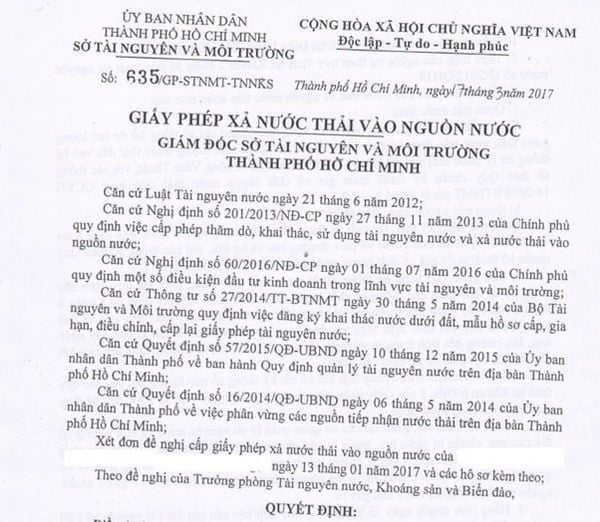 Nội dung giấy phép xả thải