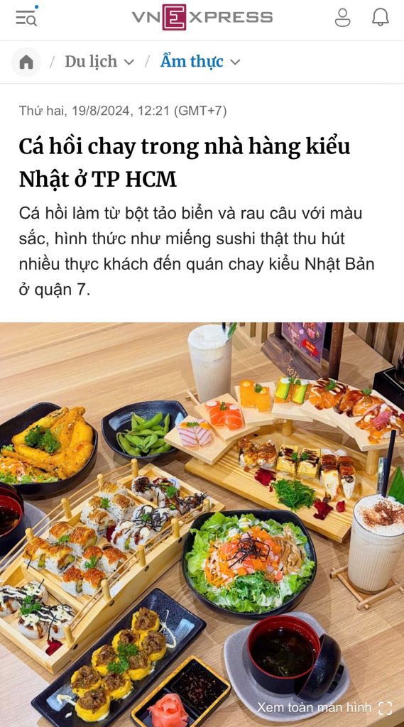 **TOJY - Nhà Hàng Sushi Chay Được Nêu Danh Trên Báo VnExpress!**