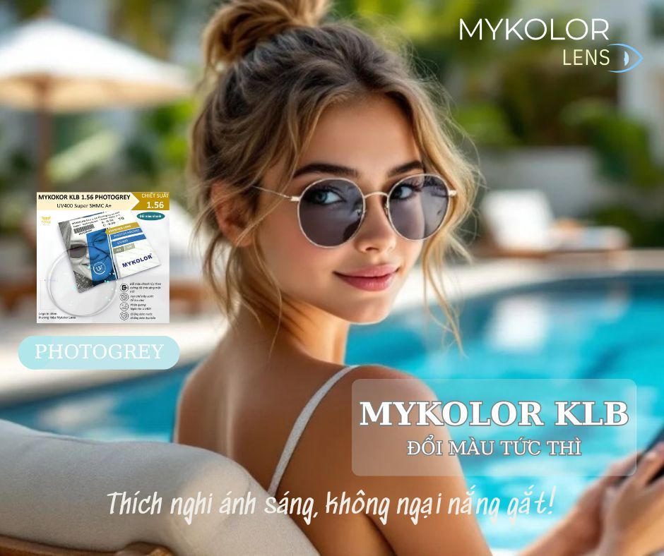 Tròng kính Mykolor KLB 1.56 PHOTOGREY UV400 – Giải pháp đổi màu thông minh, bảo vệ mắt tối ưu