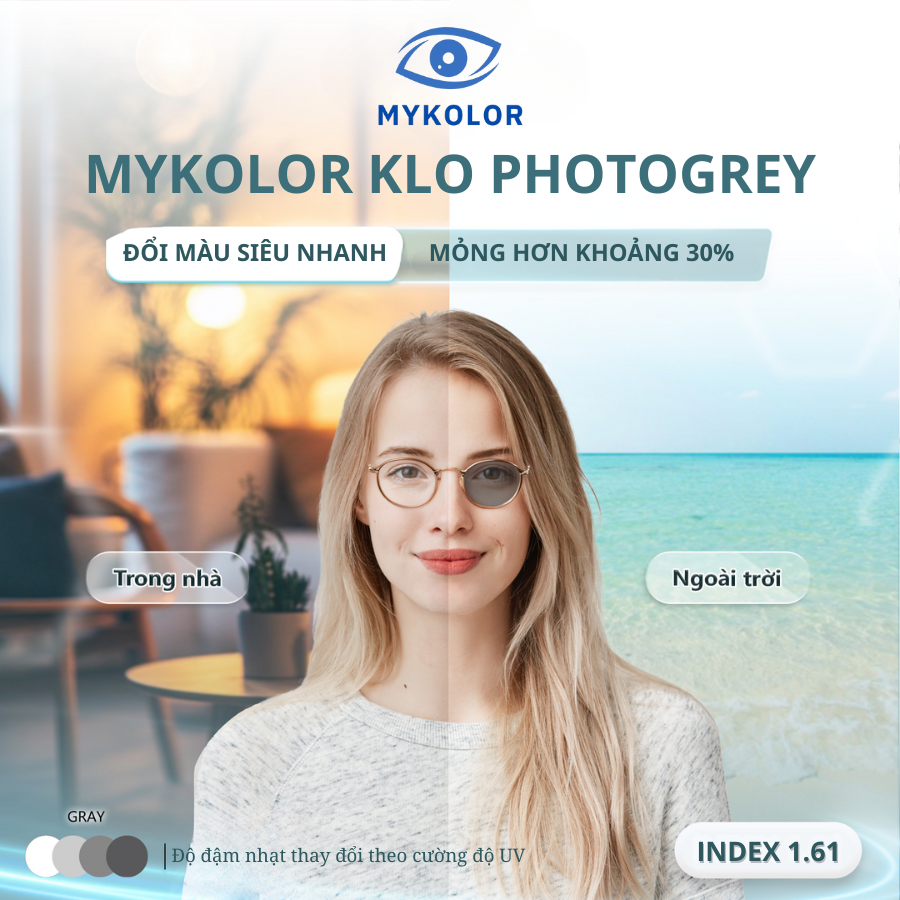Tròng kính Mykolor KLO 1.61 Photogrey – Giải pháp bảo vệ mắt toàn diện và thời trang