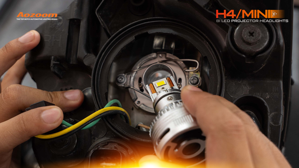 A simple diagram illustrating the easy plug-and-play installation of the AOZOOM MINI H4.