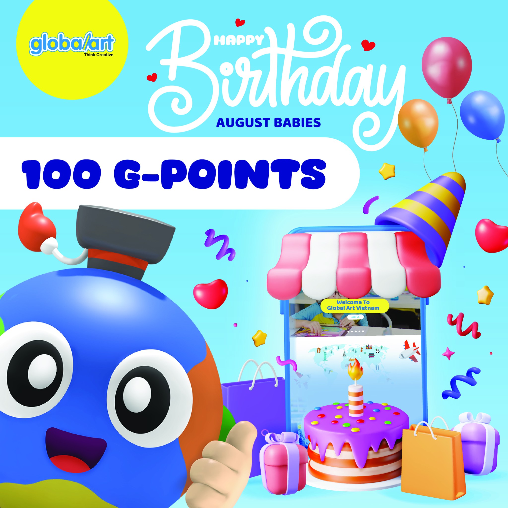 🎂 Chúc mừng sinh nhật học viên tháng 8: Global Art tặng 100 G-Points cho các “nghệ sĩ nhí”!
