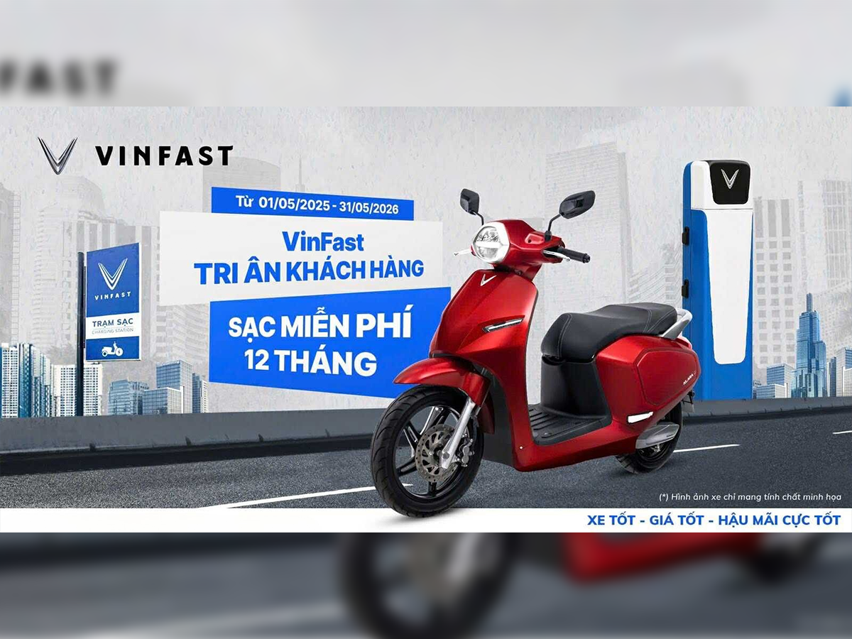VINFAST TRI ÂN KHÁCH HÀNG – MIỄN PHÍ SẠC XE MÁY ĐIỆN TRONG VÒNG 1 NĂM