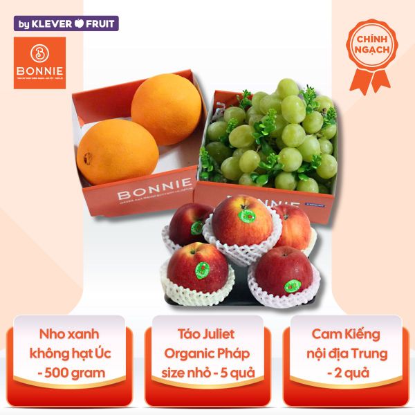 Combo Trái Cây An Toàn – Cam Kiếng, Táo Juliet Organic, Nho Xanh Không Hạt Úc Từ Bonnie Fruit
