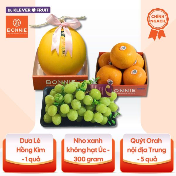 Combo Trái Cây Chất Lượng – Dưa Hữu Cơ Hồng Kim, Quýt Orah, Nho Xanh Không Hạt Úc Từ Bonnie Fruit