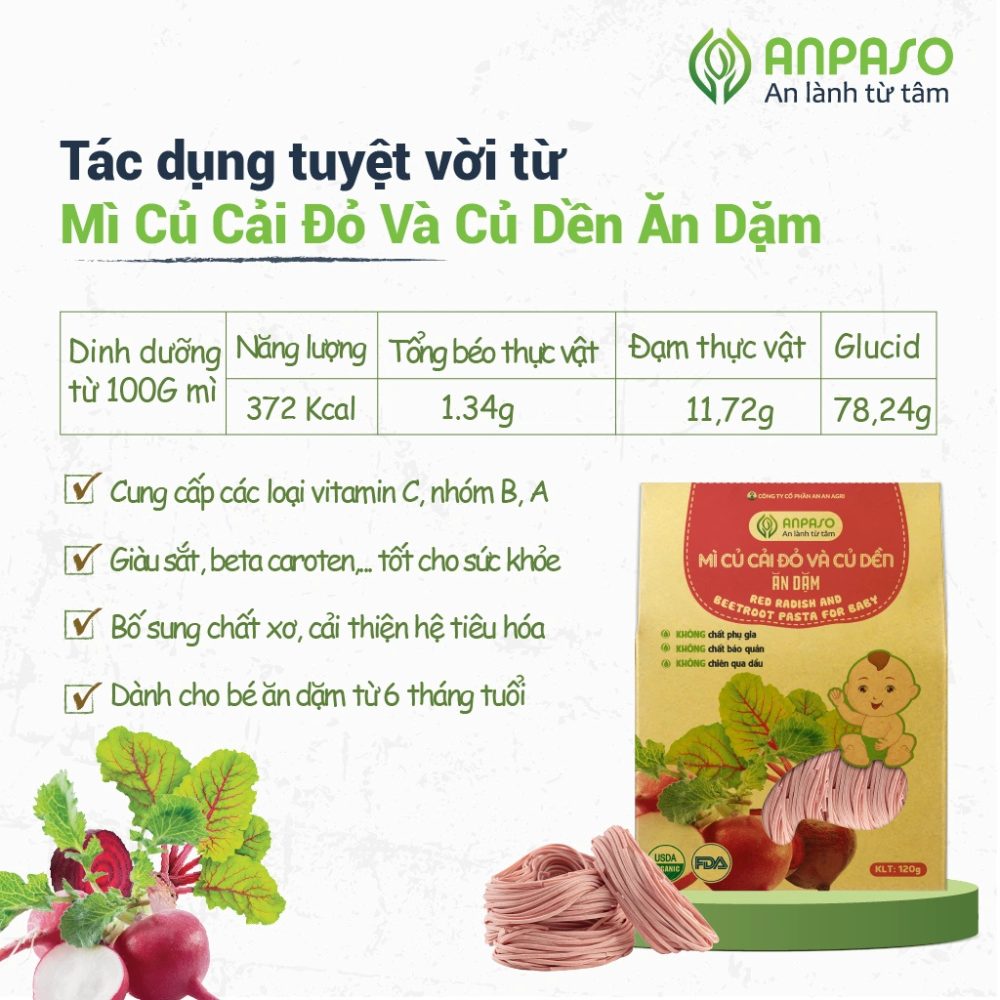 Mì ăn dặm hữu cơ củ cải đỏ và củ dền Anpaso 120g Organic (từ 7 tháng)