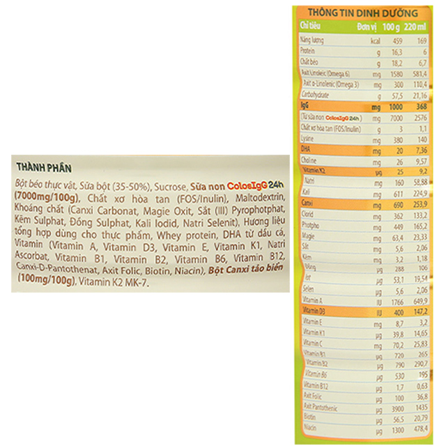 Sữa bột ColosBaby Gold D3K2 1+ (sữa non) 800g (1 - 2 tuổi)