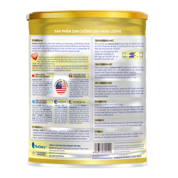Sữa bột CaloSure gold Vitadairy ít đường, tăng cường sức khỏe tim mạch, hồi phục sức khỏe (900g)