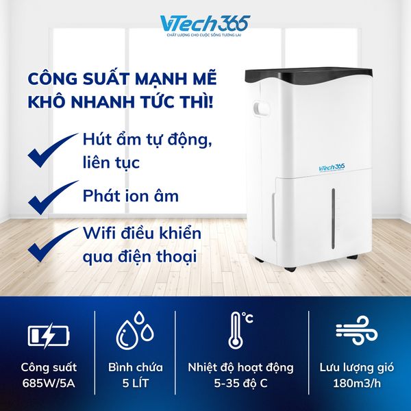 Máy hút ẩm công suất 50L/ngày - thương hiệu VTech365