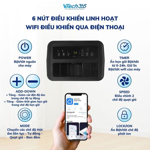 Máy hút ẩm công suất 50L/ngày - thương hiệu VTech365