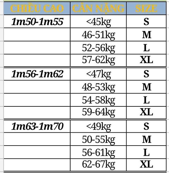 các chị lựa size theo bảng size nha