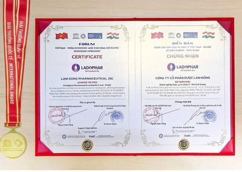 CÔNG TY CỔ PHẦN DƯỢC LÂM ĐỒNG (LADOPHAR) – ĐẠT GIẢI THƯỞNG QUỐC TẾ “DOANH NGHIỆP DƯỢC UY TÍN CHÂU Á THÁI BÌNH DƯƠNG”