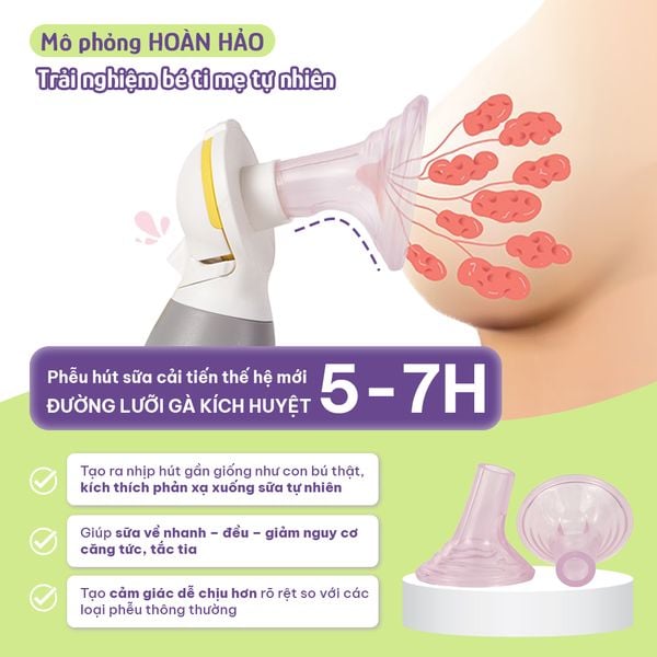 Thiết kế phễu silicone kích sữa thông minh