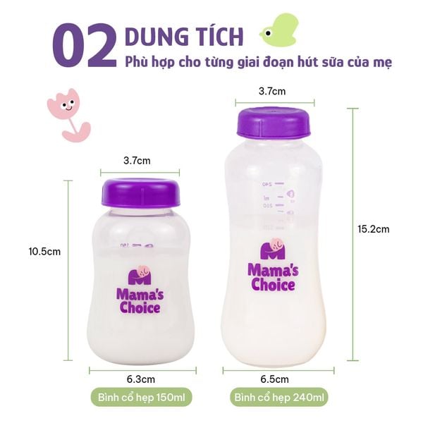 Bình trữ sữa cổ hẹp có 2 dung tích: 180ml và 240ml