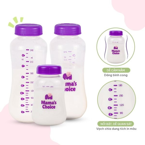 Bình trữ sữa cổ hẹp thân bình dáng cong, vạch chia ml rõ ràng