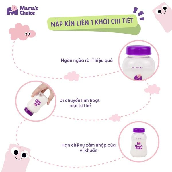 Bình trữ sữa cổ hẹp thiết kế nắp kín liền một khối