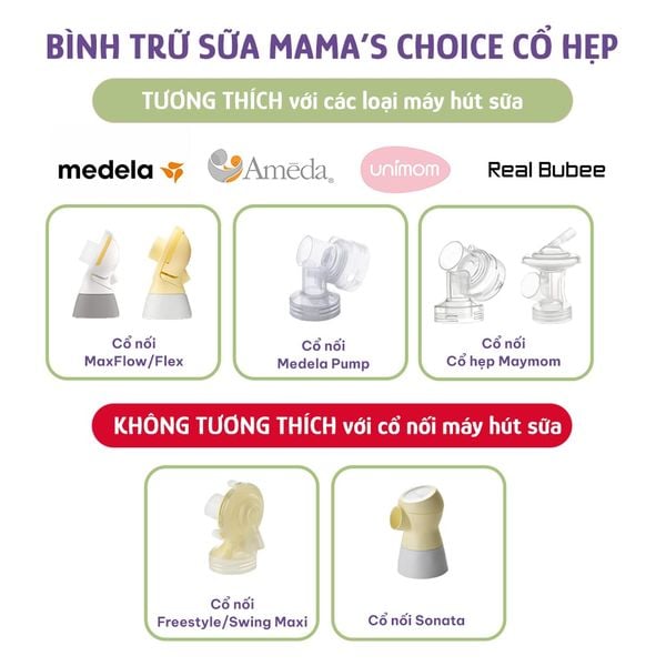 Bình trữ sữa cổ hẹp tương thích với nhiều dòng máy hút sữa