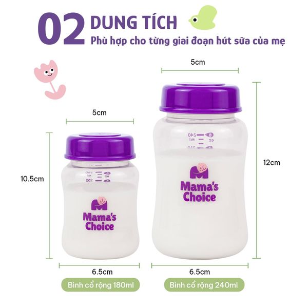 Bình trữ sữa cổ rộng có 2 dung tích 180ml và 240ml