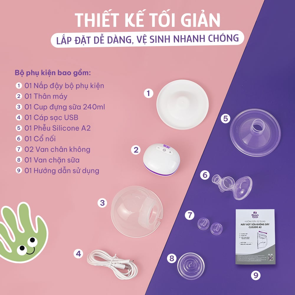 Bộ sản phẩm m&aacute;y h&uacute;t sữa kh&ocirc;ng d&acirc;y cloudie a2