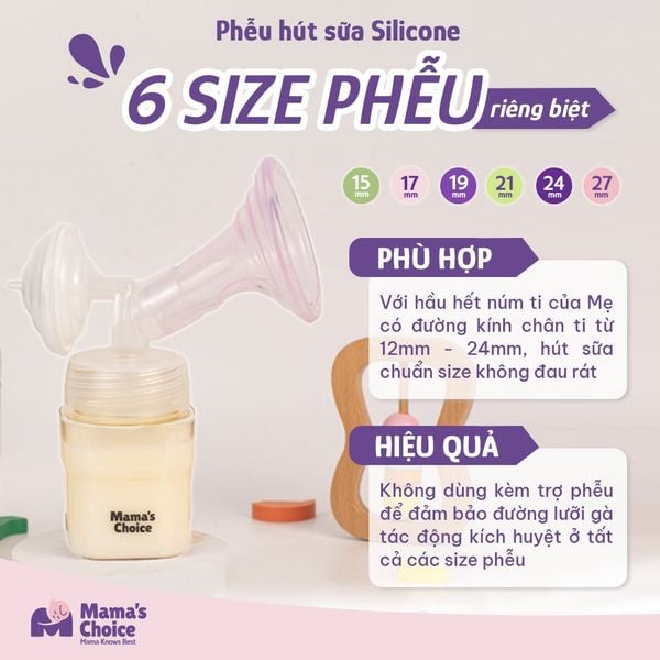 Đa dạng size phễu cho Mẹ lựa chọn