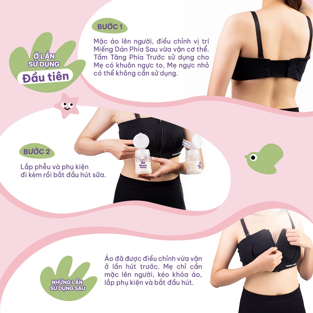 Hướng dẫn sử dụng áo hút sữa rảnh tay Mama's Choice