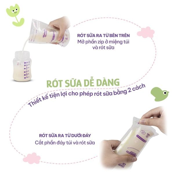 Túi trữ sữa có thiết kế tiện lợi rót sữa