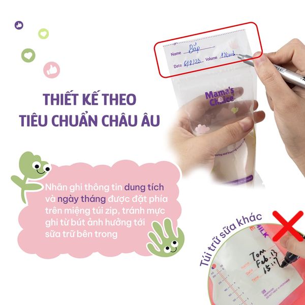 Túi trữ sữa có vạch chia dung tích rõ ràng, ô ghi chú tiện lợi