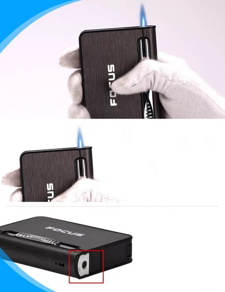 Hộp đựng thuốc lá Focus loại 10 điếu size 6.5mm kèm bật lửa khò 1 tia JD YH002