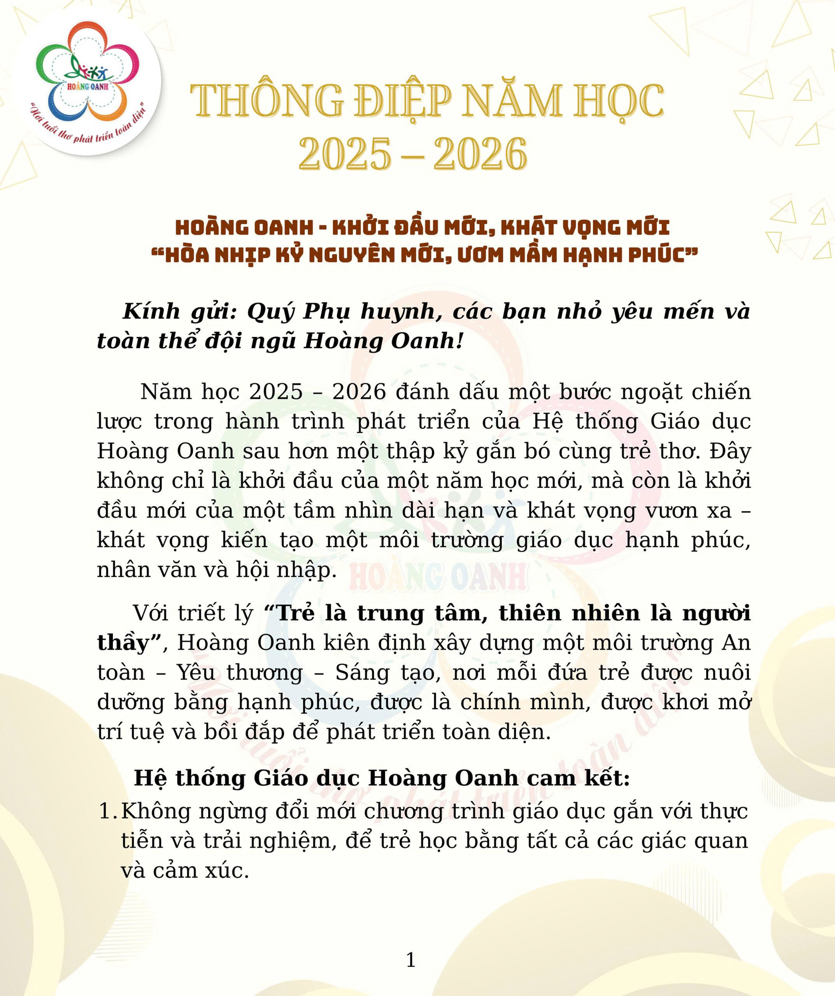 THÔNG ĐIỆP NĂM HỌC 2025-2026