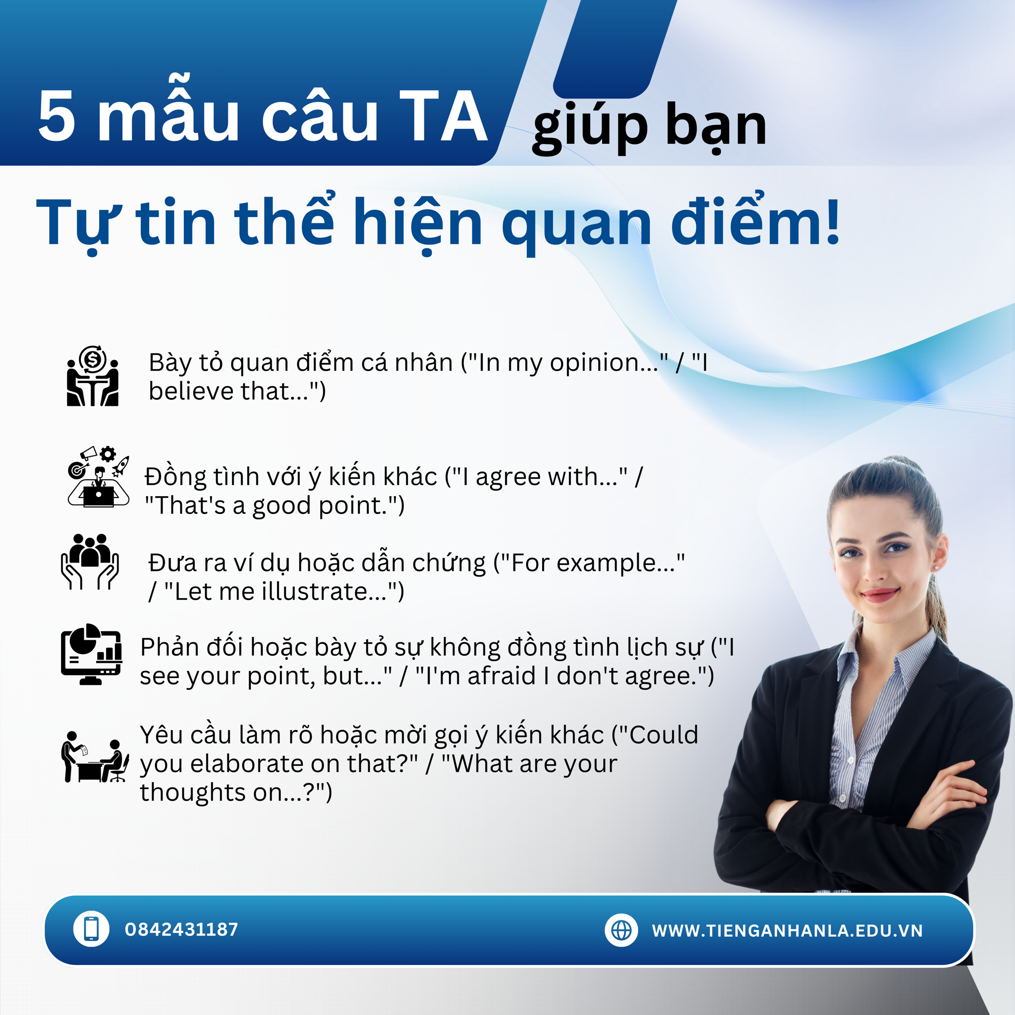5 mẫu câu tiếng Anh: Tự tin thể hiện quan điểm chuyên nghiệp!