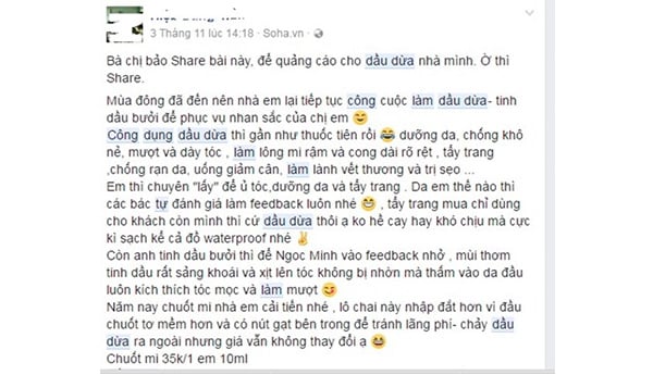 Đánh giá của người dùng về dầu dừa