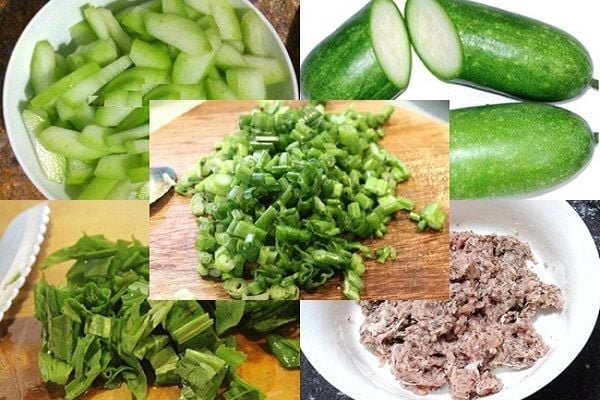 Nguyên liệu cho món canh bí đao thịt bằm. Canh bí đao thịt bằm giảm cân