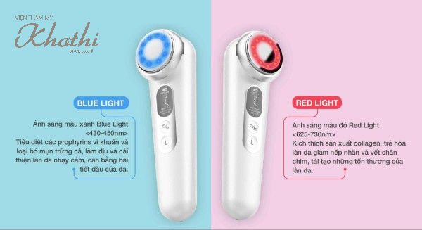 Máy trẻ hóa da bằng ánh sáng cầm tay thường có hai màu xanh dương và đỏ