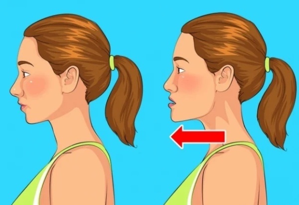 Bạn nhướn cằm ra phía trước và thu về như hình trên từ 10 đến 12 lần mỗi đợt.