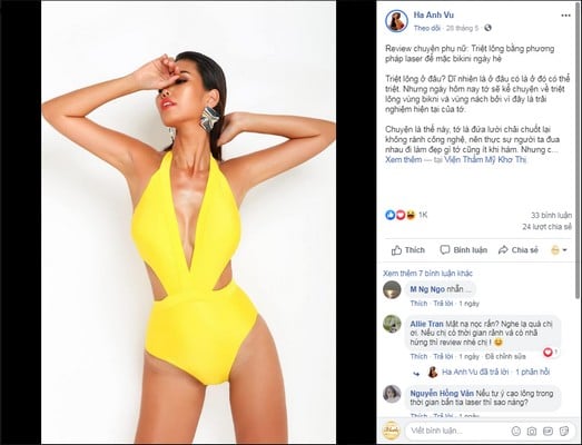 Hà Anh chia sẻ lên facebook cá nhân sau khi triệt lông tại Khơ Thị Hà Anh chia sẻ lên facebook cá nhân sau khi triệt lông tại Khơ Thị