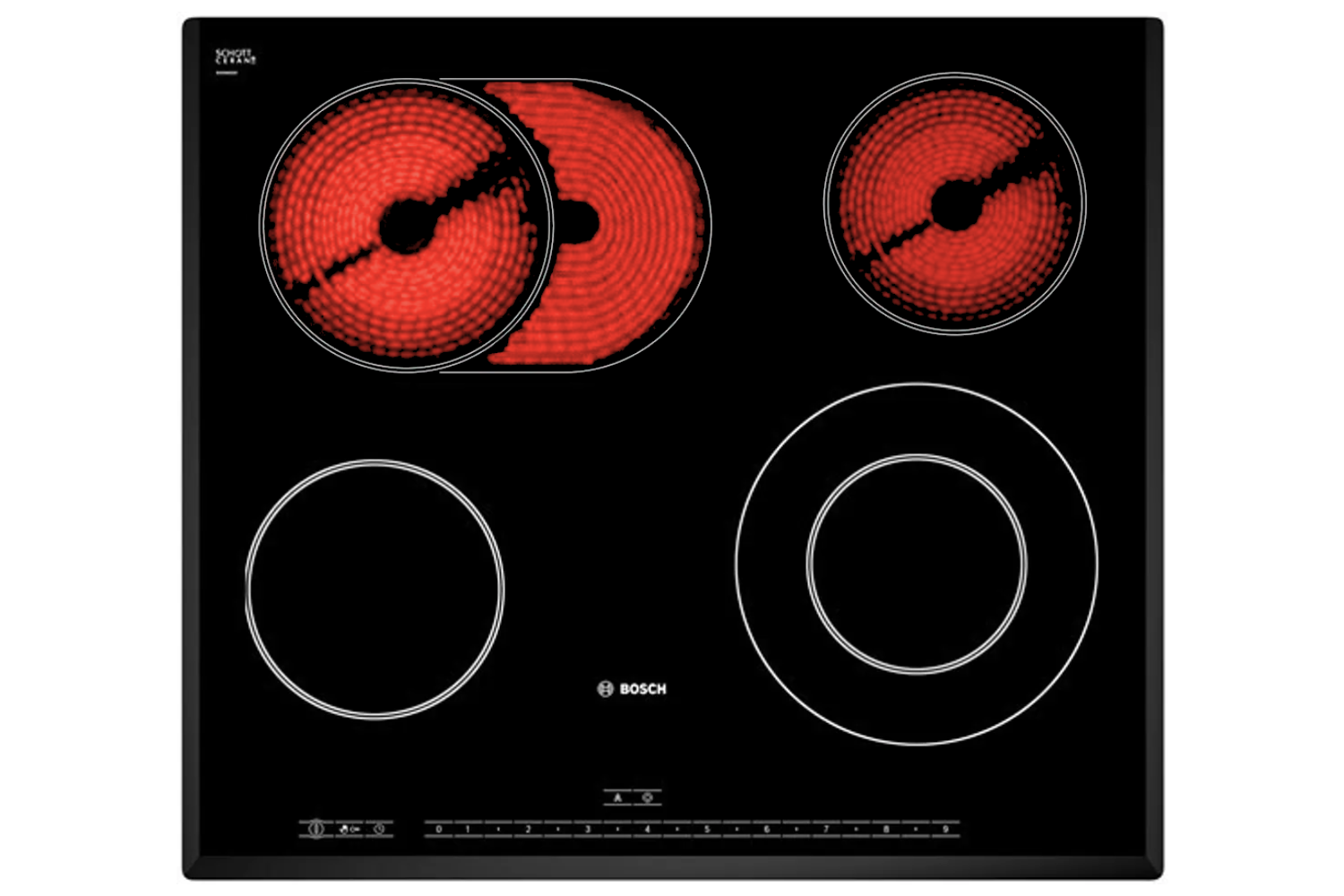 Bếp điện Bosch PKN651N14D được trang bị 4 vùng nấu hồng ngoại độc lập