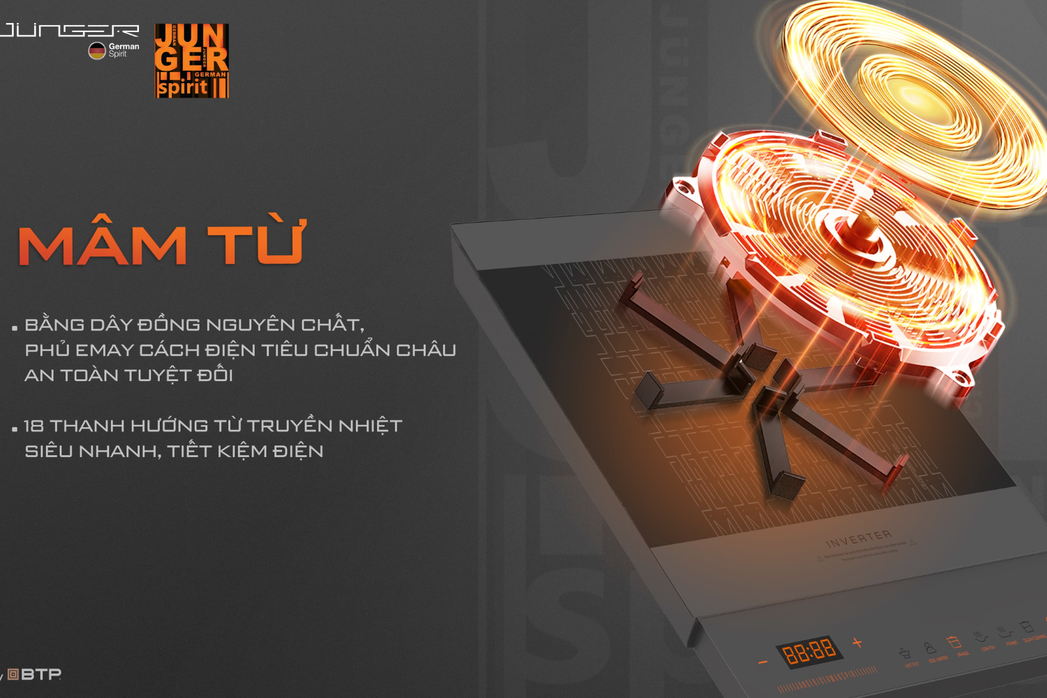 Bếp từ đơn CEJ-106-I có mâm từ sử dụng vòng dây đồng nguyên chất