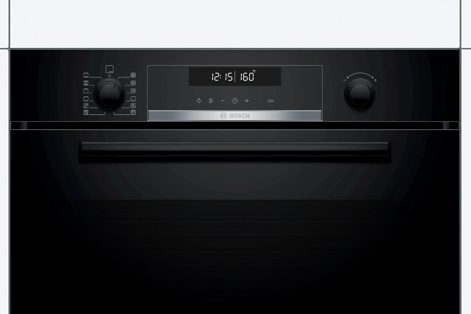 Các núm vặn trên lò nướng Bosch HBA5780B0 Serie 6 được thiết kế dưới dạng Pop-up