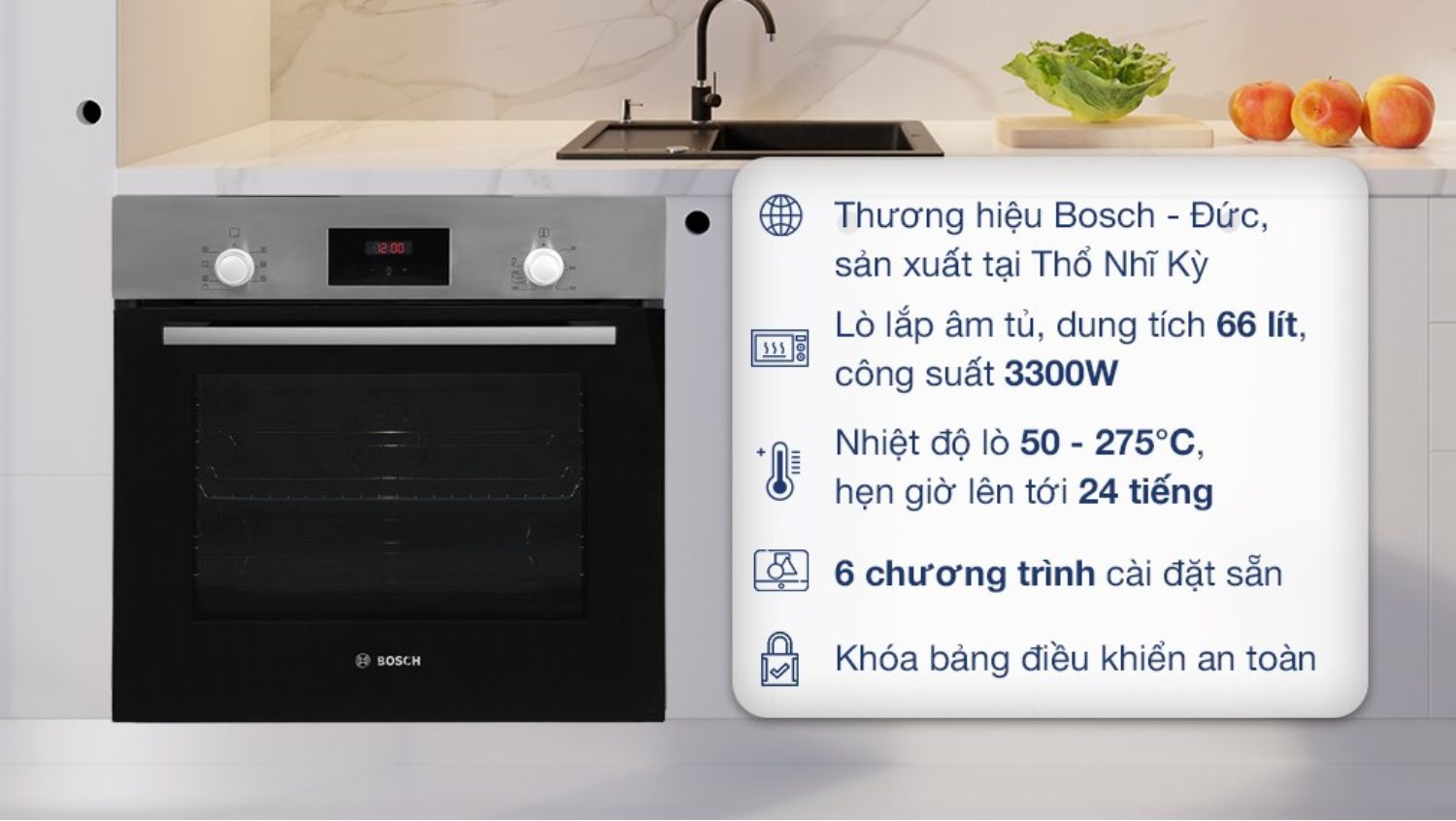 Lò nướng lắp âm Bosch HBF113BR0A là sản phẩm của thương hiệu Bosch danh tiếng
