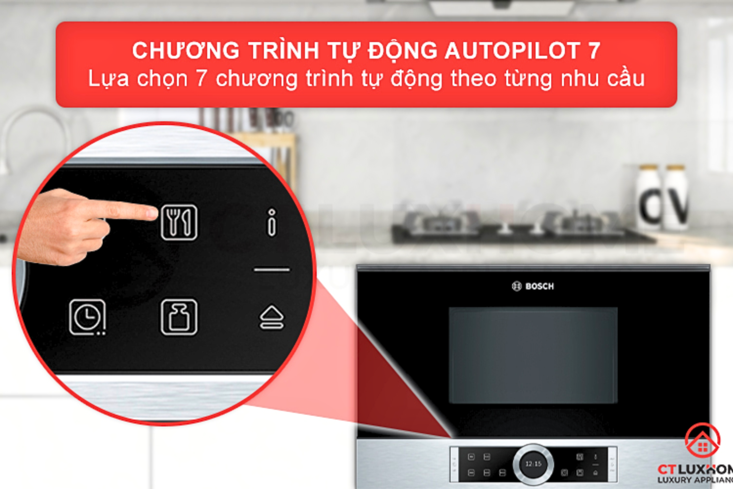 Lò vi sóng Bosch BFL634GS1B được cài đặt sẵn 7 chương trình nấu ăn tự động