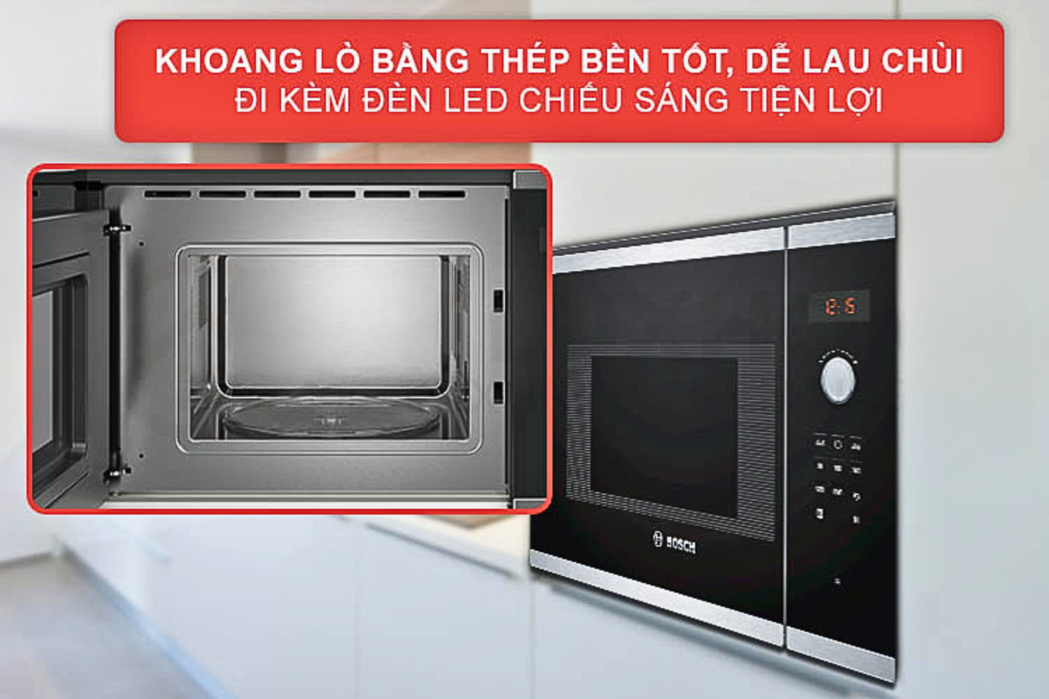 Khoang lò được phủ lớp thép tráng men bền bỉ, chịu nhiệt và dễ vệ sinh