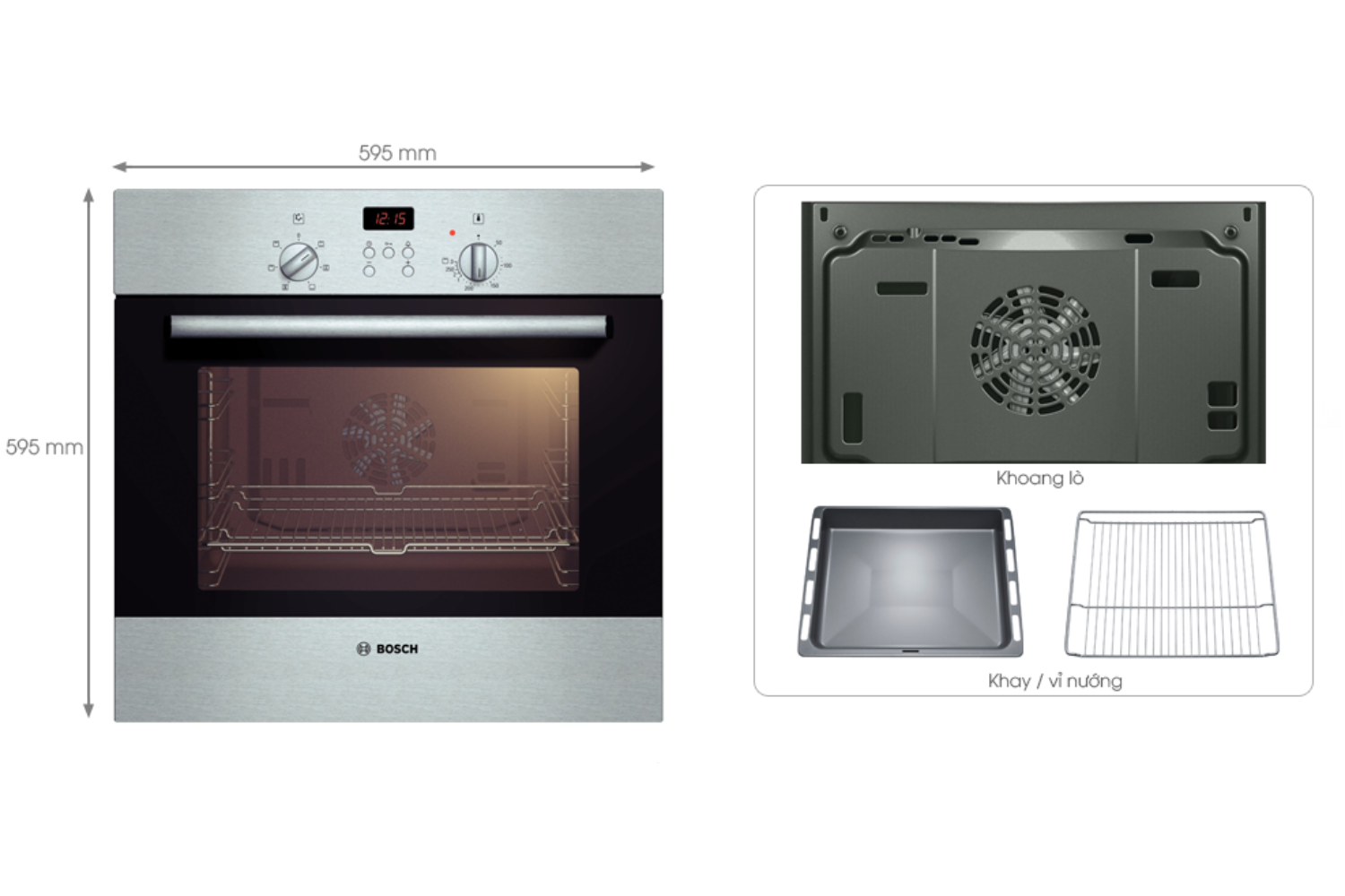 Lò nướng Bosch HBN231E2 Series 2 sở hữu khoang lò dung tích 67 lít