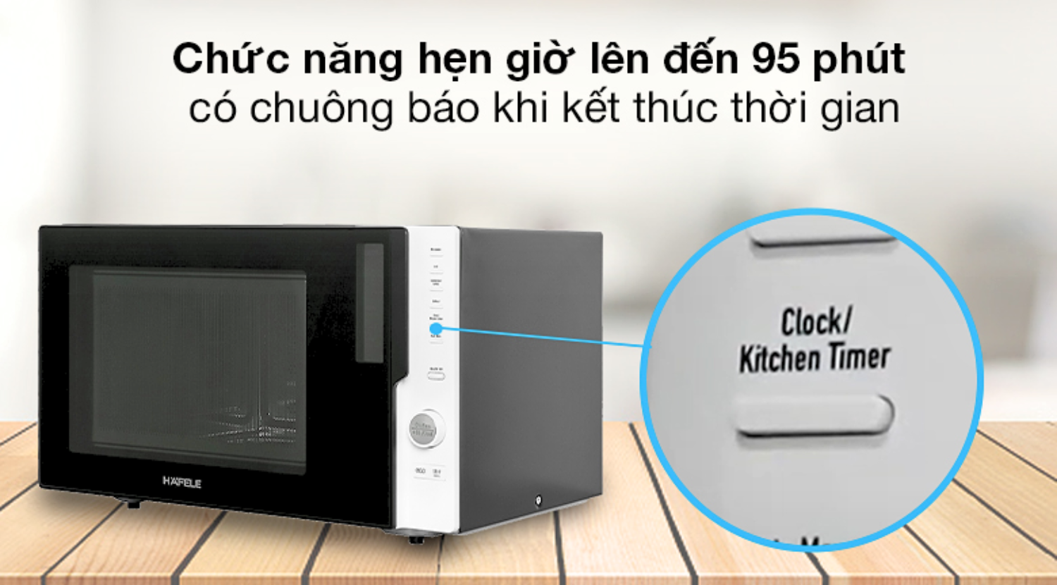 Chức năng hẹn giờ cho phép bạn cài đặt thời gian nấu tối đa 95 phút