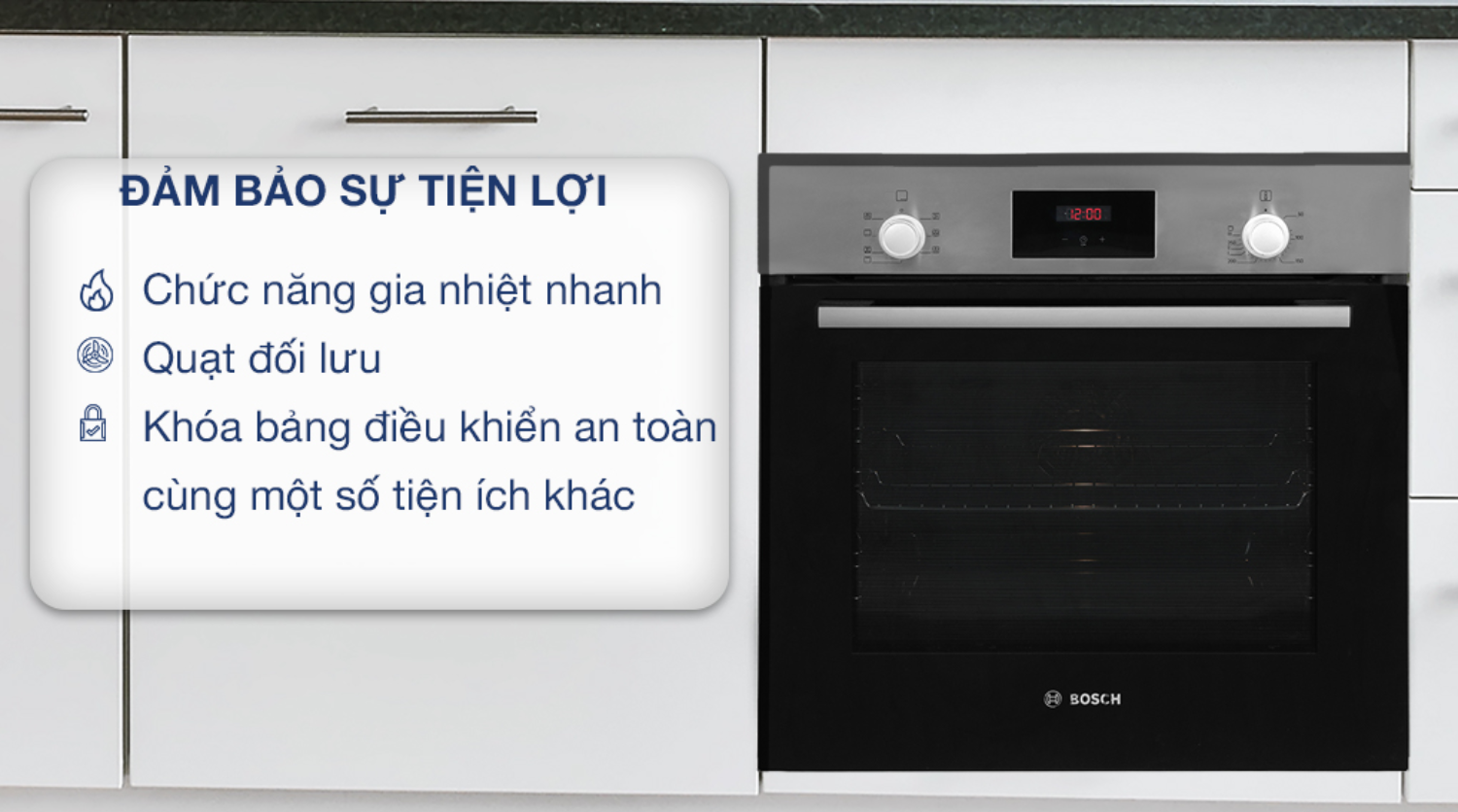 Lò nướng Bosch HBS113BR0A trang bị nhiều tính năng tiện ích hỗ trợ người dùng