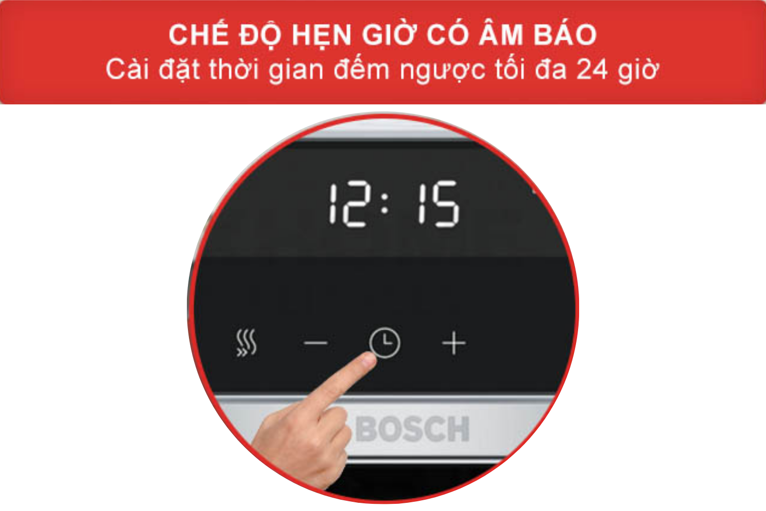 Tính năng hẹn giờ cho phép cài đặt thời gian nướng tối đa lên đến 24 giờ