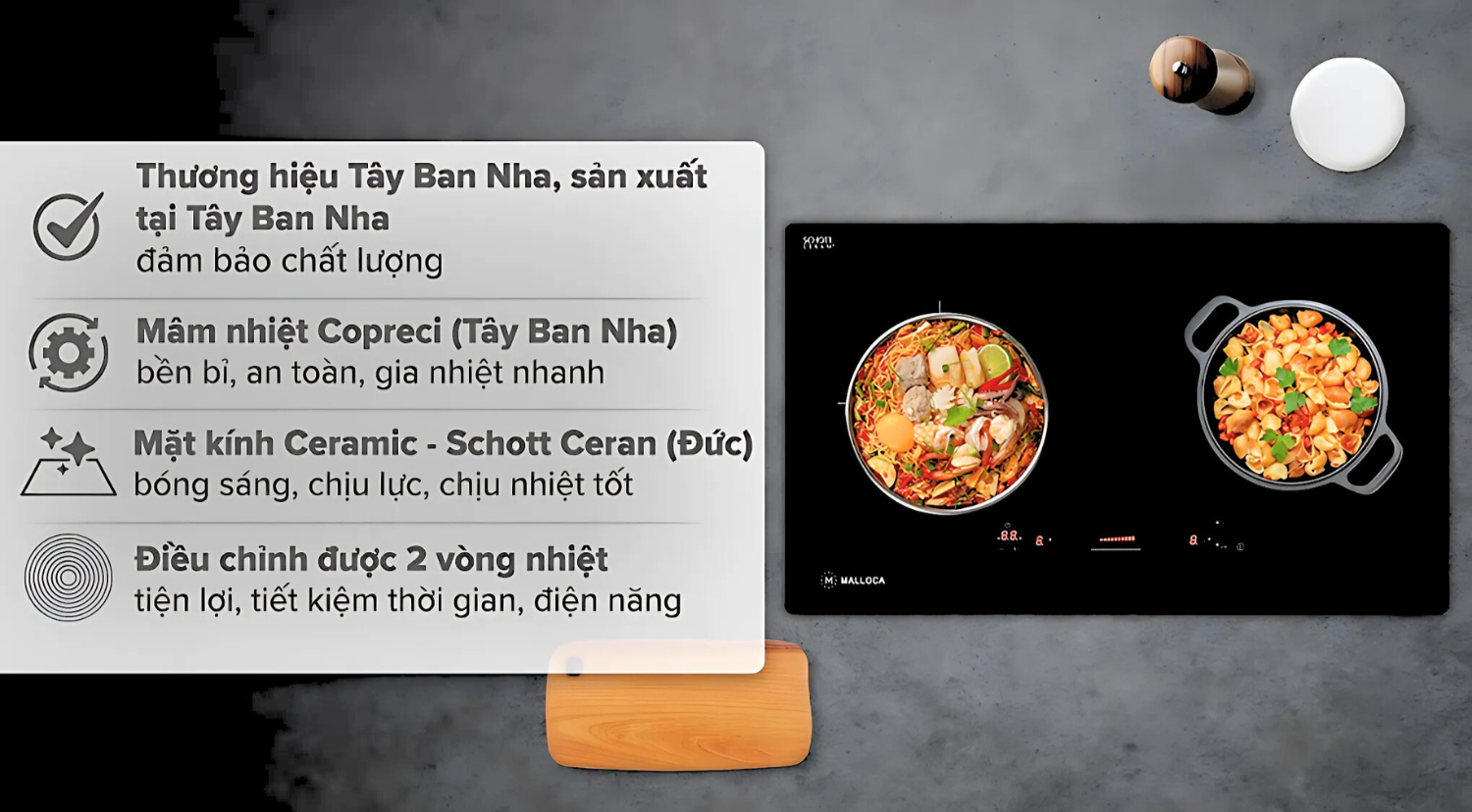 Bếp hồng ngoại đôi&nbsp;Malloca MR 732 mang đến sự an tâm tuyệt đối cho người sử dụng