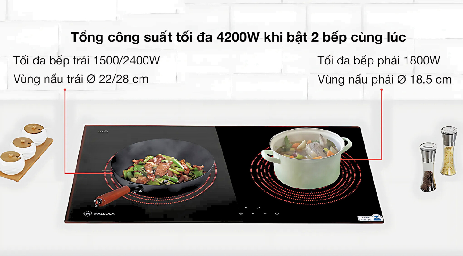 Công suất từng vùng nấu trên bếp điện Malloca MR 732