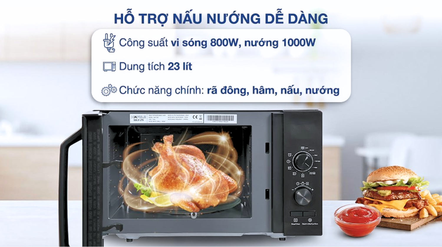 Dù sở hữu vẻ ngoài nhỏ gọn, lò vi sóng Hafele HW-F23B lại mang trong mình sức mạnh đáng nể