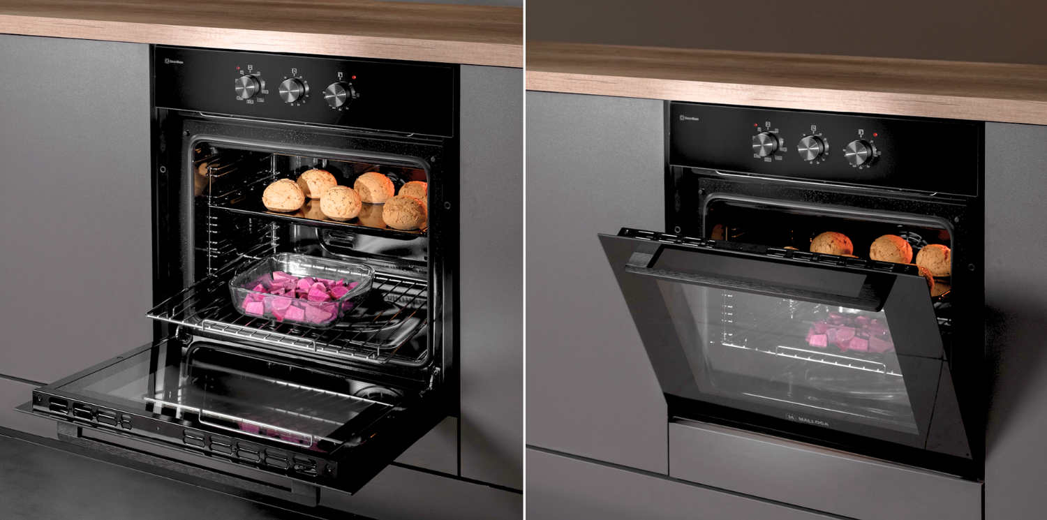 Cửa lò được cấu tạo từ hai lớp kính cường lực dày, có khả năng cách nhiệt vượt trội